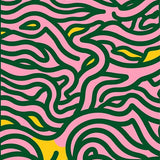 Modern Abstract Waves Intertwined With Delicate Leaf (Pink)