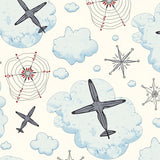 Aviation Journey Sky Map Featuring Cloud Navigation Flight Routes(Light Blue)