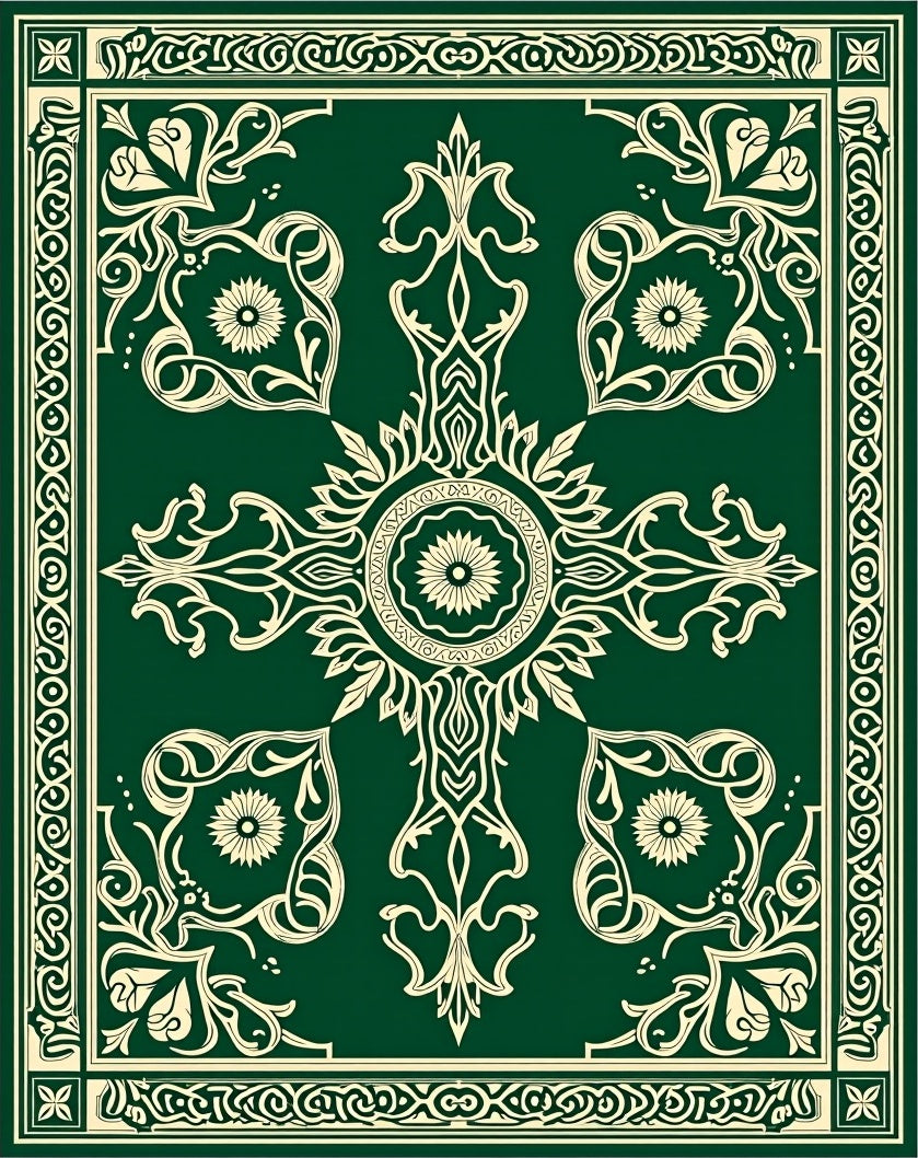 Vintage Damask Scroll Medallion Embellished Framework (Green) - ODIKA