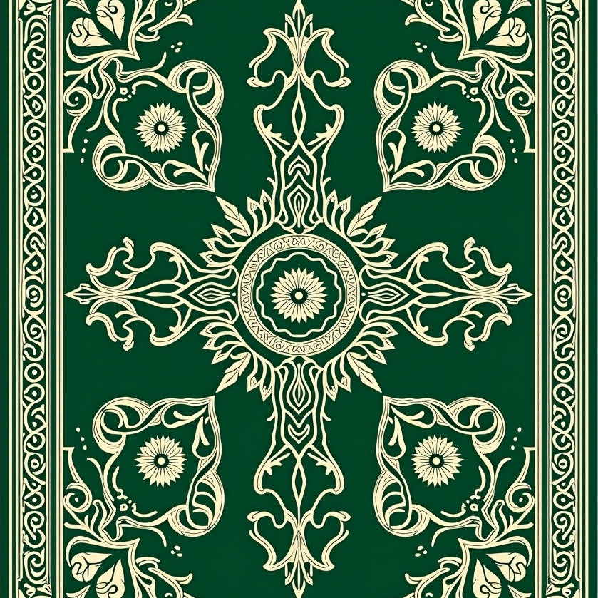 Vintage Damask Scroll Medallion Embellished Framework (Green) - ODIKA
