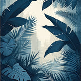 Coastal Retreat Area Rug with Artistic Tropical Foliage and Crisp Leaf Outlines(Blue)