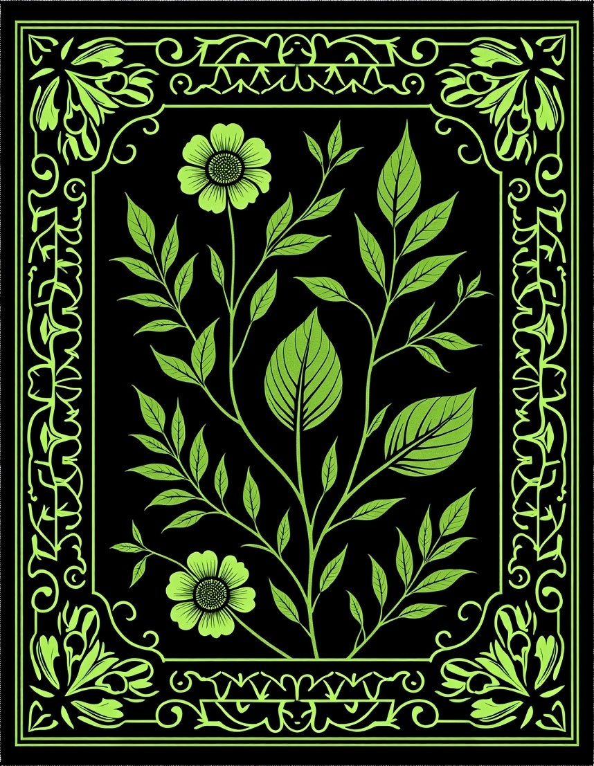 Enchanted Botanical Garden Mystical Vintage Floral Illustration (Black) - ODIKA