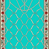 Floral Crest Border and Interlocking Botanical Lattice (Green)