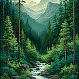 Charming Pine Tree Landscape(Green)