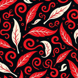 Playful Feather Motif With Stylized Falling Leaves And Swirls(Black)