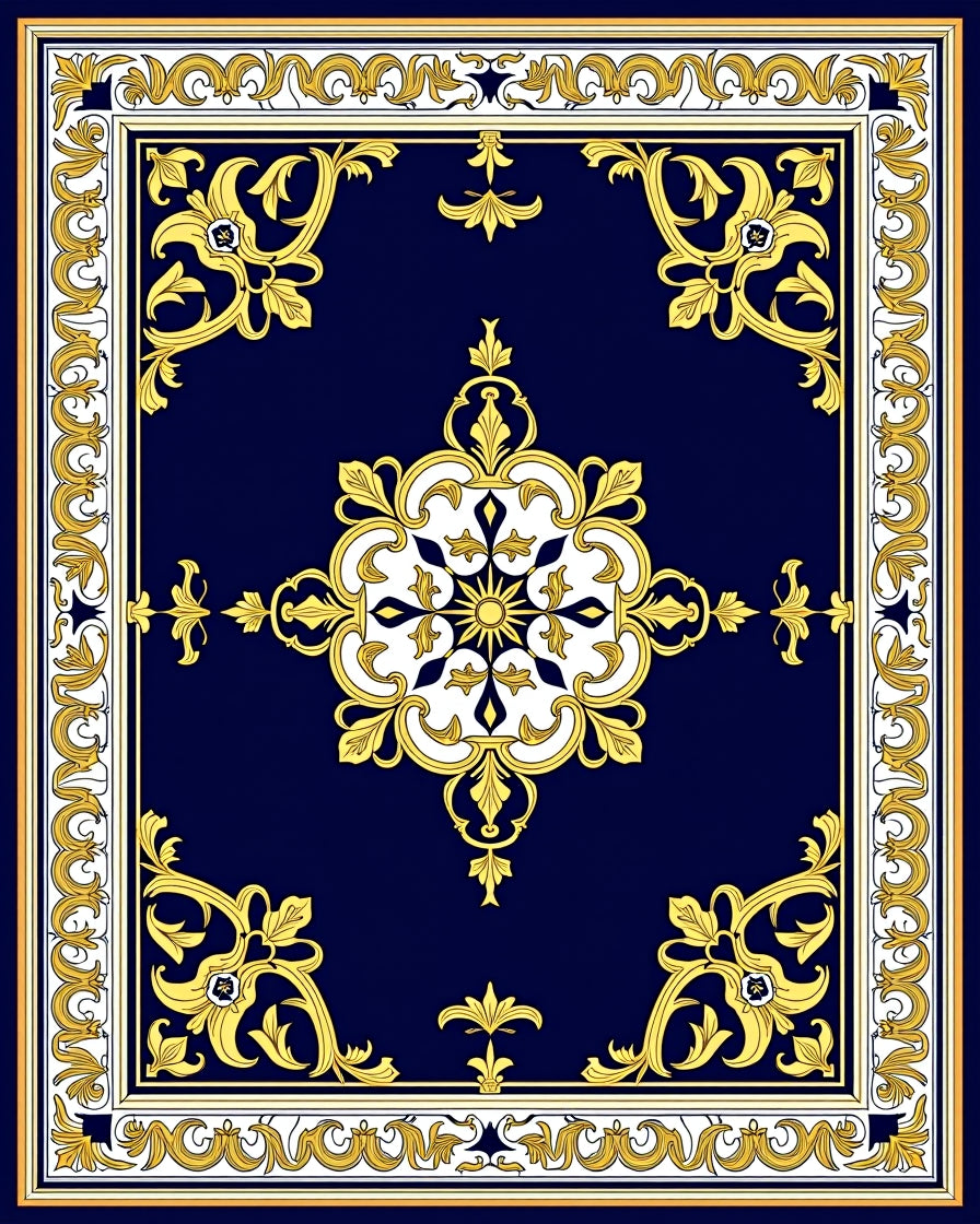 Medallion Arrangement Featuring Scrollwork Flourishes (Blue) - ODIKA