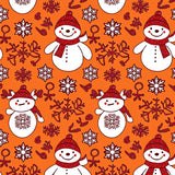Festive Snowman Gathering with Glitter Snowflake Motifs and Cheerful(Orange)