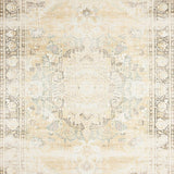 Foldable Non Slip Beige Hallway Runner With Distressed Medallion Design(Beige)