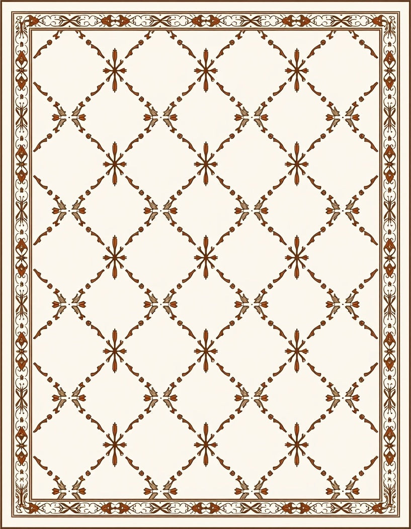 Interlocking Lattice with Subtle Floral Accents and Decorative Borders (Brown) - ODIKA