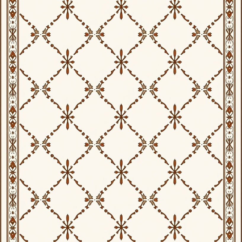 Interlocking Lattice with Subtle Floral Accents and Decorative Borders (Brown) - ODIKA