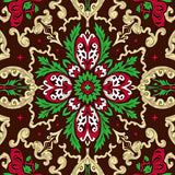 Festive Evergreen Foliage Medallion Scrollwork Patterned Holiday(Brown)