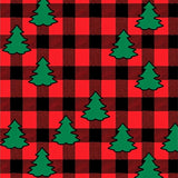 Rustic Highland Tartan Featuring Abstract Fir Silhouettes(Red)