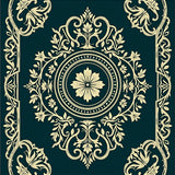 Botanical Medallion Scrollwork with Delicate Foliage Vines (Green)