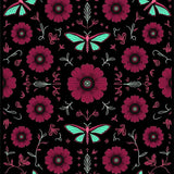 Gothic Botanical Interlocking Blossoms with Macabre Insect (Black)