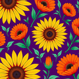 Vintage Sunflower Burst with Autumn Poppy Medallion Floral Design(Purple)