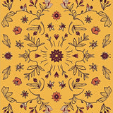 Meadow Floral Motif with Interlocking Petals and Vintage Botanicals(Yellow)