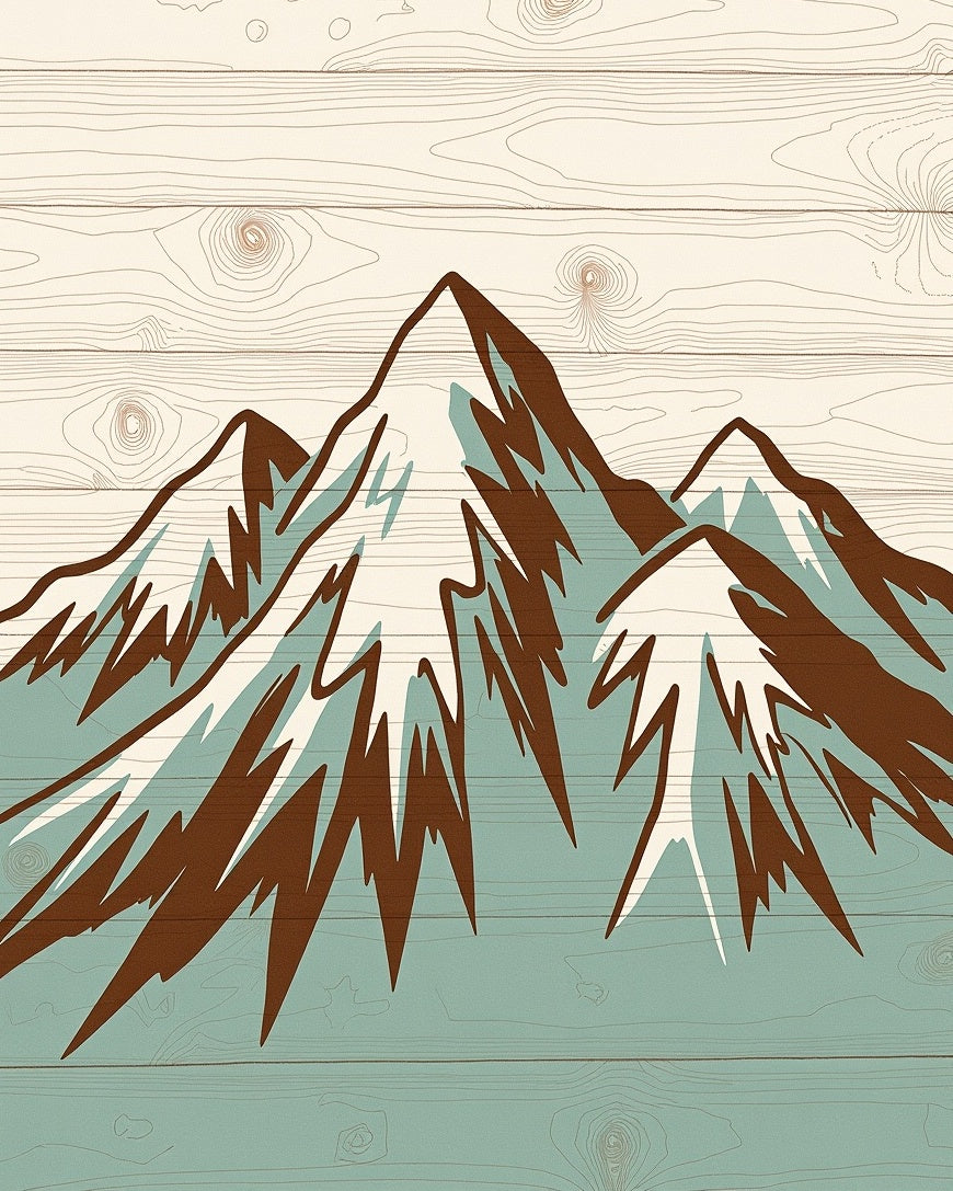 Wanderlust Trail Map with Hand Drawn Peaks and Weathered Wood Panels (Brown) - ODIKA