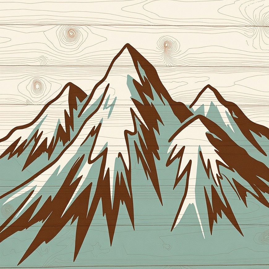 Wanderlust Trail Map with Hand Drawn Peaks and Weathered Wood Panels (Brown) - ODIKA