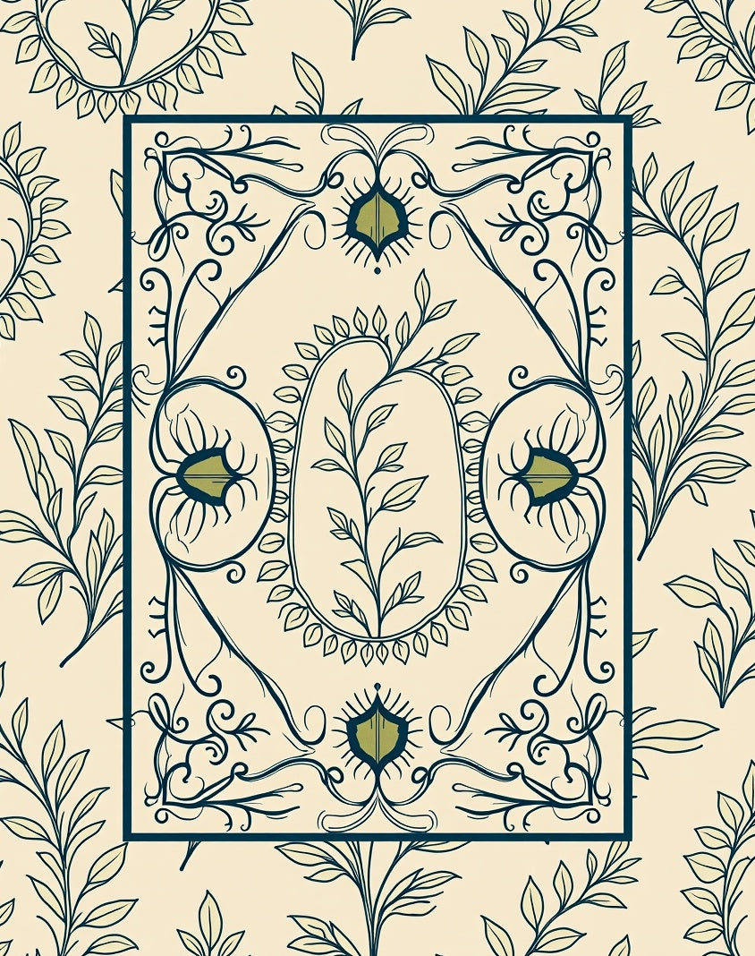 Botanical Motif with Leafy Vines and Whimsical Swirls (Beige) - ODIKA