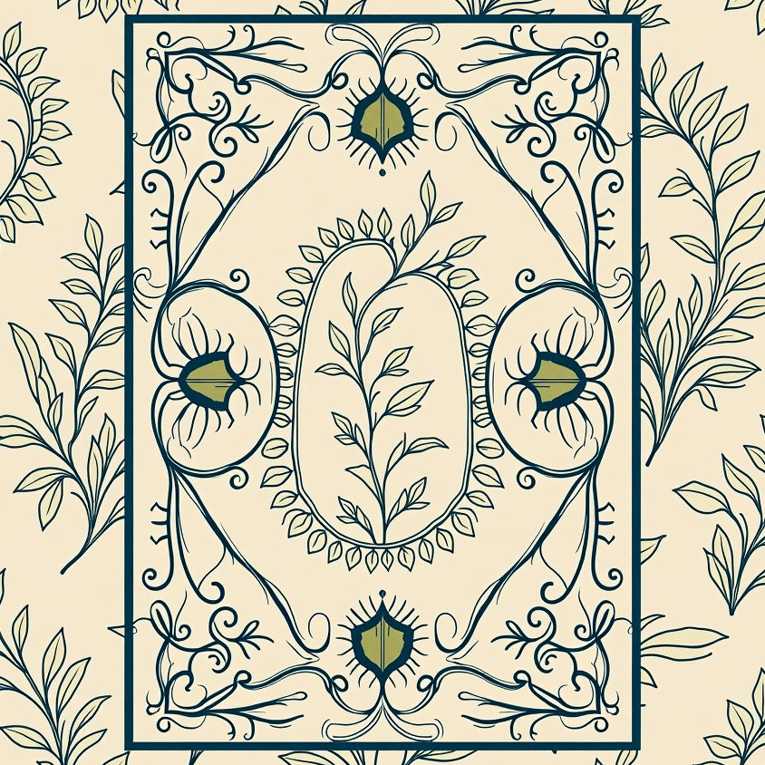 Botanical Motif with Leafy Vines and Whimsical Swirls (Beige) - ODIKA