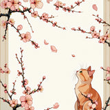Cherry Blossom Cat Garden with Delicate Flowers and Sweet Feline Outline(Pink)
