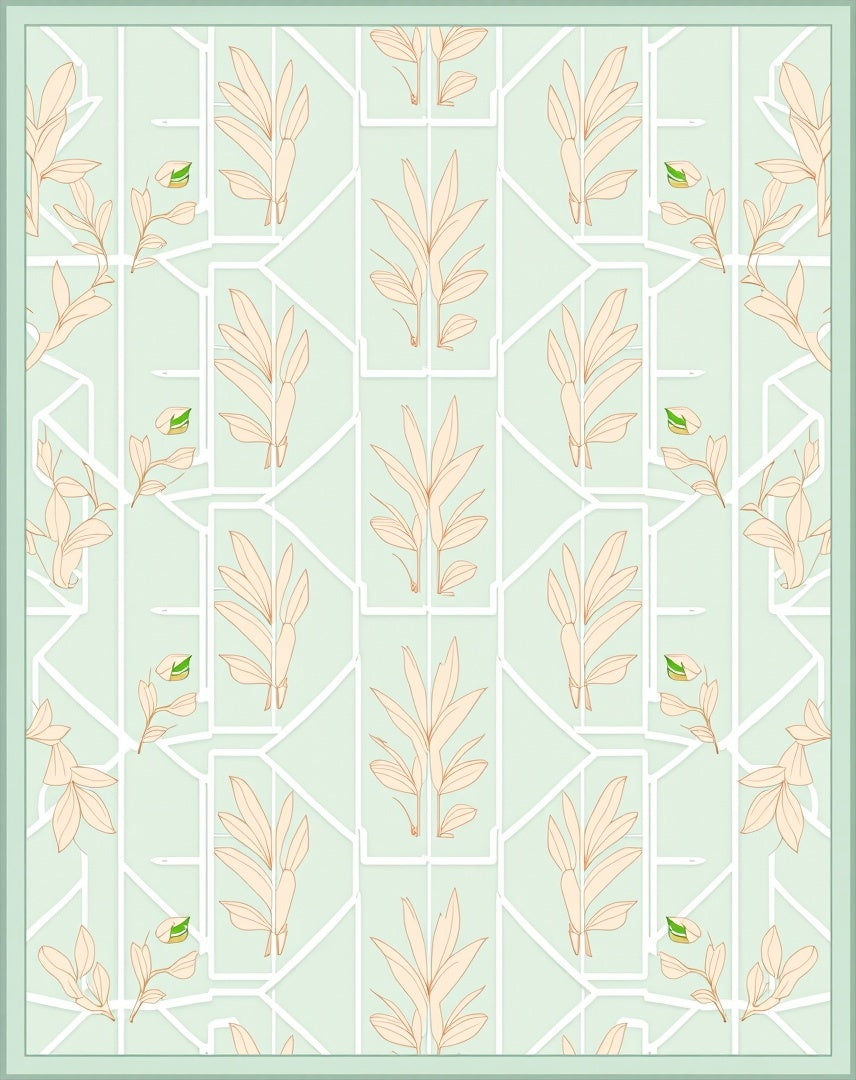 Classic Trellis with Stylized Leaf Embellishments and Washed Accents (Beige) - ODIKA