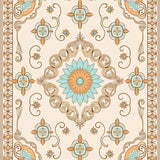 Damask Symmetrical Ornamental Quatrefoil Botanical Scroll (Beige)