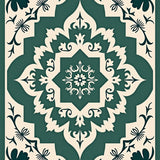 Elegant Interlocking Chevron with Vintage Floral Accents(Green)