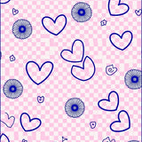 Preppy Checkered Design with Playful Daisies and Contrasting Outlines (Pink)