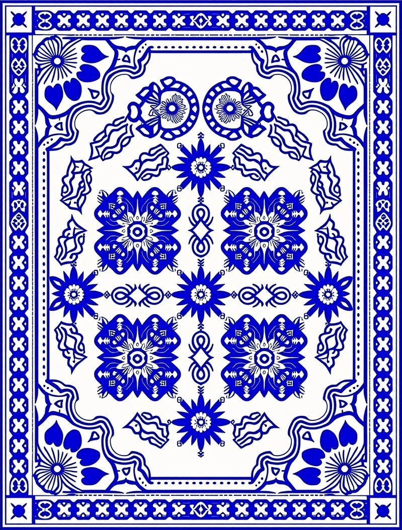 Mosaic Tile Inspired with Hexagonal Flower Clusters (Blue) - ODIKA