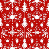 Snowflake Forest Motif with Festive Pine Silhouettes and Starburst Accents(Red)