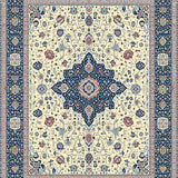 Harmony Embrace Non Slip Beige & Blue Medallion(Beige)