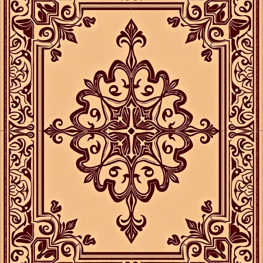 Scrollwork with Heritage Damask Motifs (Beige) - ODIKA