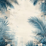 Eclectic Floral Palm Print Accent in Blue Grey Beige(Blue)