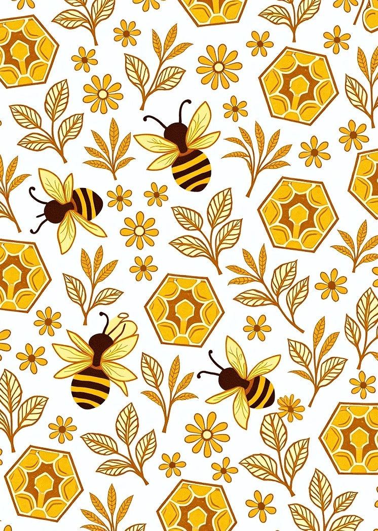 Honeybee Garden Dance with Hexagonal Hive Motifs (Yellow) - ODIKA