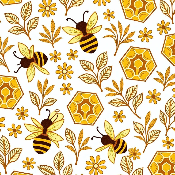 Honeybee Garden Dance with Hexagonal Hive Motifs (Yellow) - ODIKA