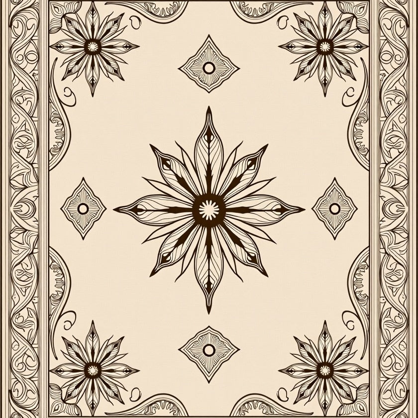 Intricate Medallion Motif Featuring Ornate Interlocking Floral (Beige) - ODIKA