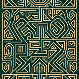 Nordic Modern Interlocking Maze with Abstract Botanical Motifs(Green)