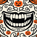 Haunted Skeleton Grin with Gothic Swirls and Festive Pumpkin Accents(Black) - ODIKA