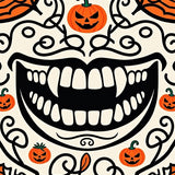 Haunted Skeleton Grin with Gothic Swirls and Festive Pumpkin Accents(Black) - ODIKA