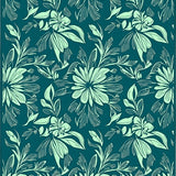 Vintage Hawaiian Floral Patterned Strip with Exotic Leaf Accents(Blue)