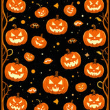 Autumnal Glow Halloween Rug with Pumpkin Faces and Creepy Silhouettes(Orange)