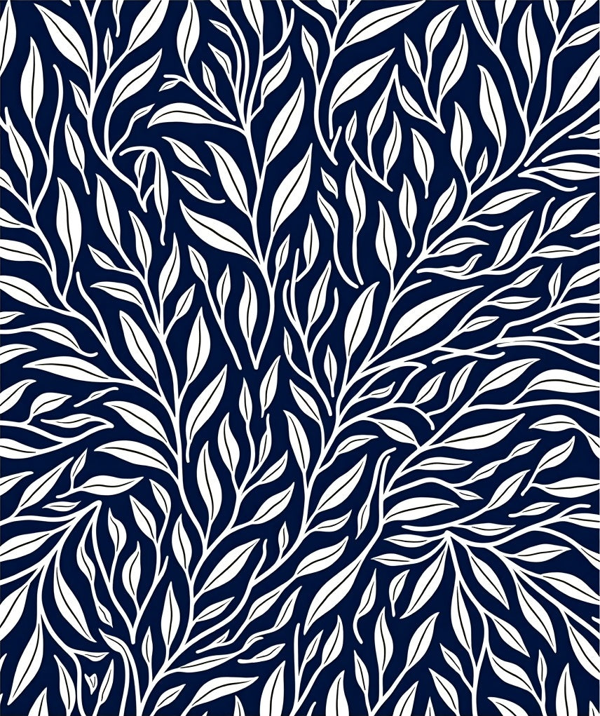 Abstract Botanical Vine with Leafy Scrollwork Design (Blue) - ODIKA