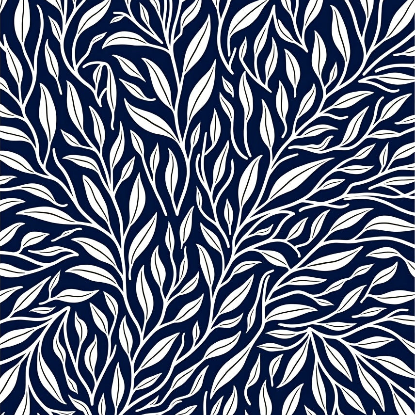 Abstract Botanical Vine with Leafy Scrollwork Design (Blue) - ODIKA