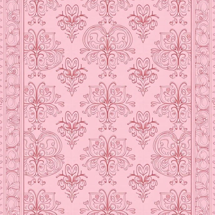 Damask Flourish Scrollwork Traditional Heirloom Inspired (Pink) - ODIKA