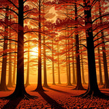 Enchanted Woodland Sunrise Tapestry With Autumnal Foliage(Orange)