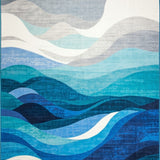 Coastal Blue Wave Abstract Area Rug Modern Artistic Funky Ocean Current Carpet(Blue)