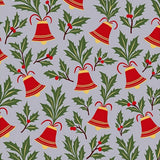 Festive Bell Motif with Holly Leaves and Snowflake Accents Design(Red)