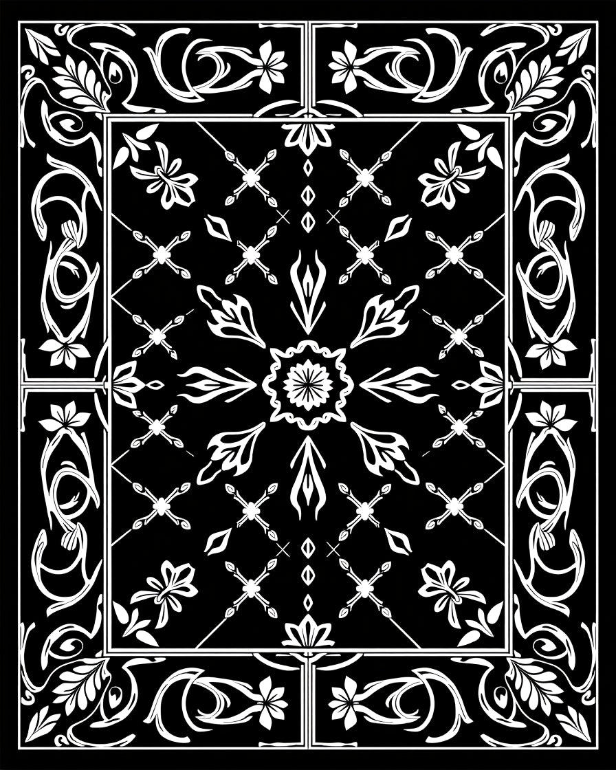 Eclipse Blossom Interlocking Floral Motif with Silver Detailing(Black) - ODIKA