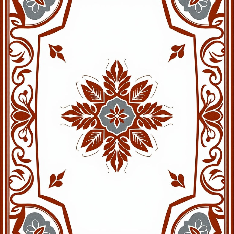 Rustic Medallion Tapestry with Interlocking Floral Motifs and Curved Vines (Brown) - ODIKA